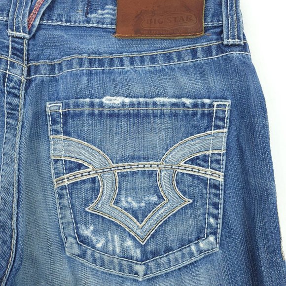 Big Star Men Pioneer Jeans Regular Boot Cut 33x32 Distressed Ripped Cotton Denim - Picture 15 of 15